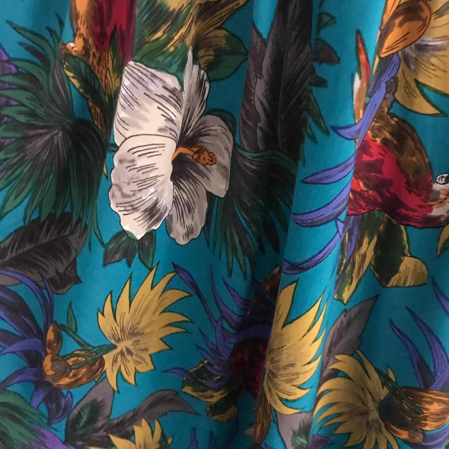 vintage-1980s-blue-floral-bird-midi-dress