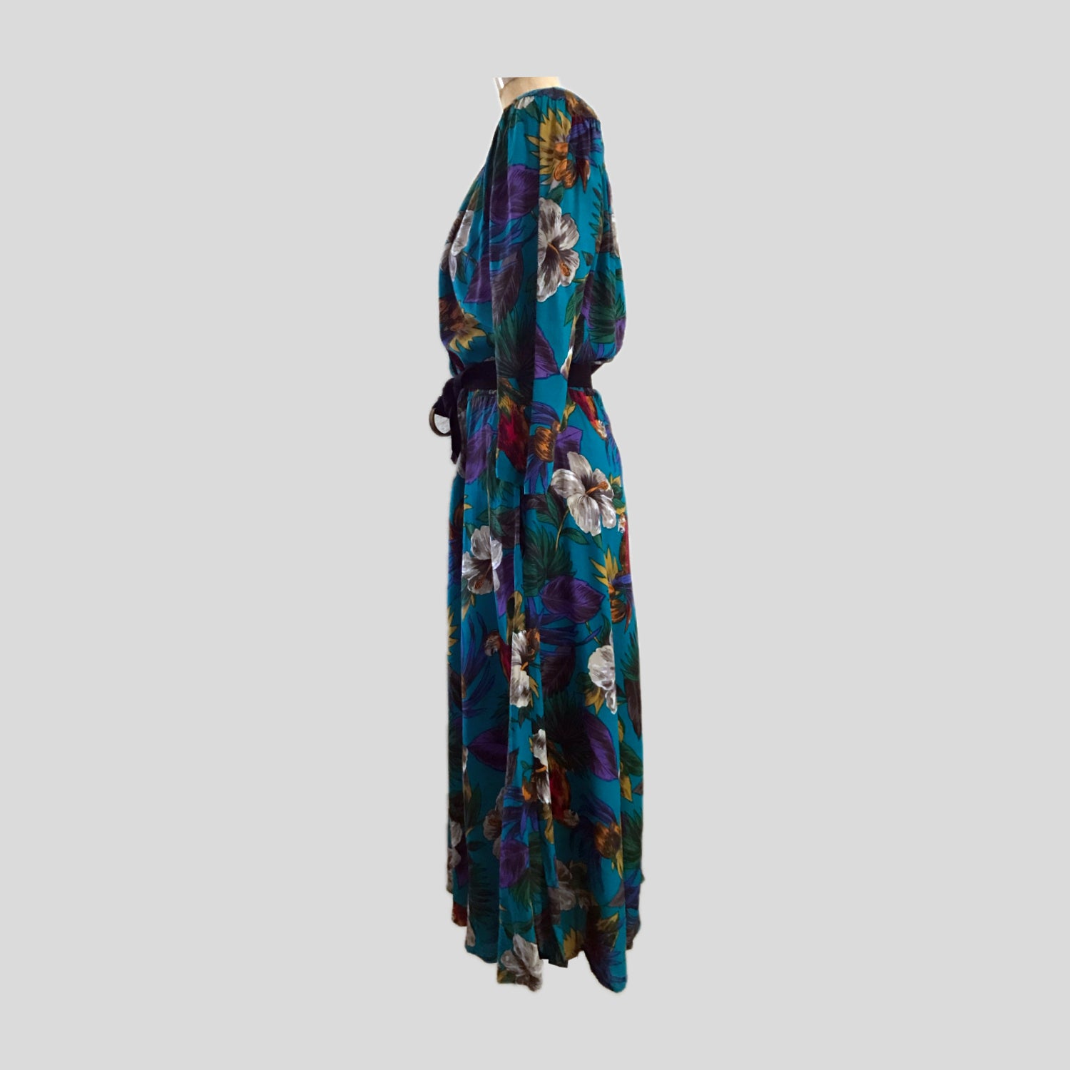 vintage-1980s-blue-floral-bird-midi-dress