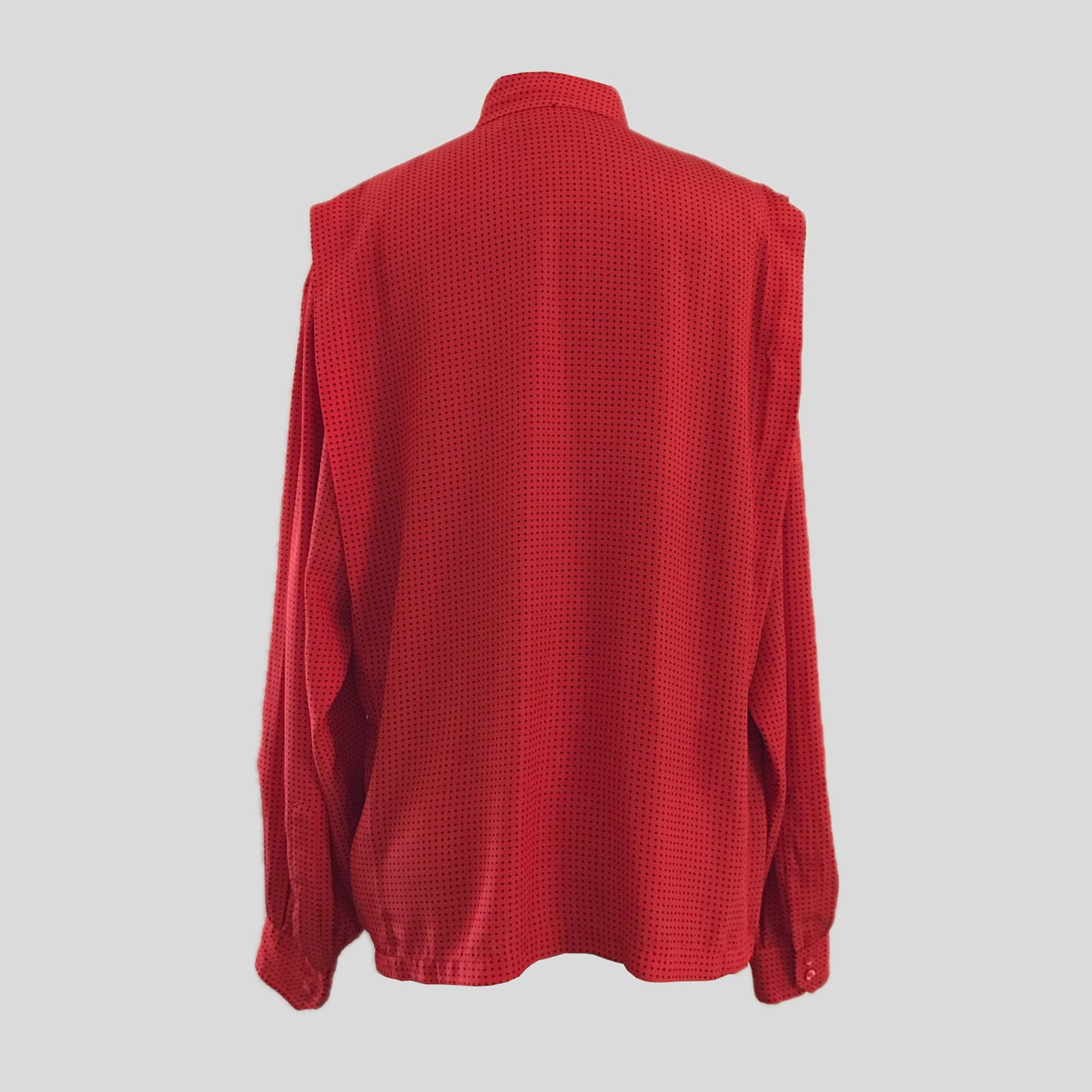 Vintage 1980s Liz Claiborne Red Black Long Sleeve Polka Dot Collared Blouse Top
