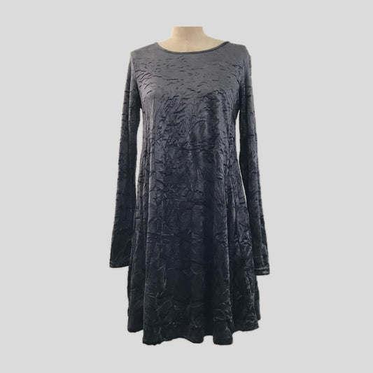 Vintage 1990s Gray Crushed Velvet + Lace Mini Dress