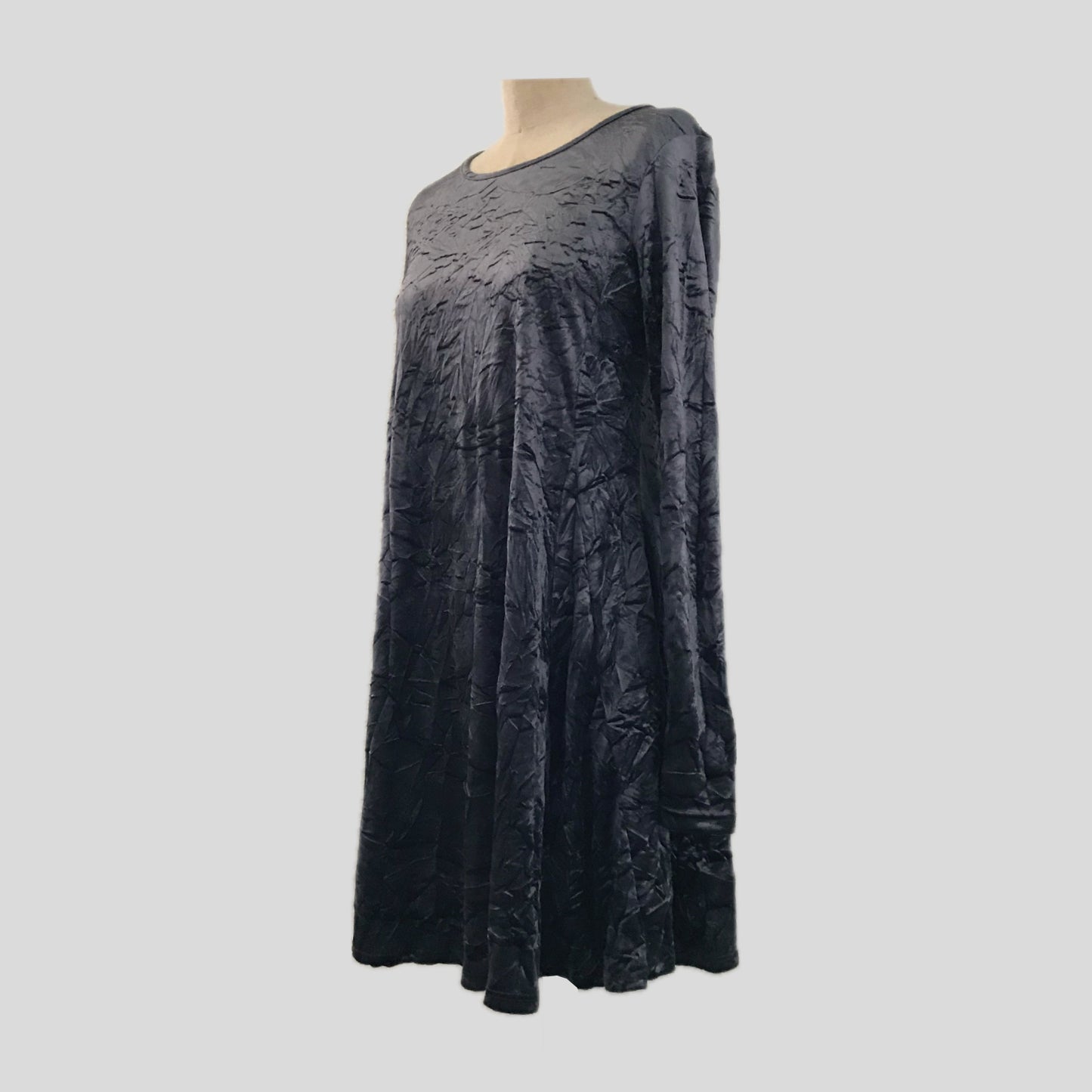 Vintage 1990s Gray Crushed Velvet + Lace Mini Dress