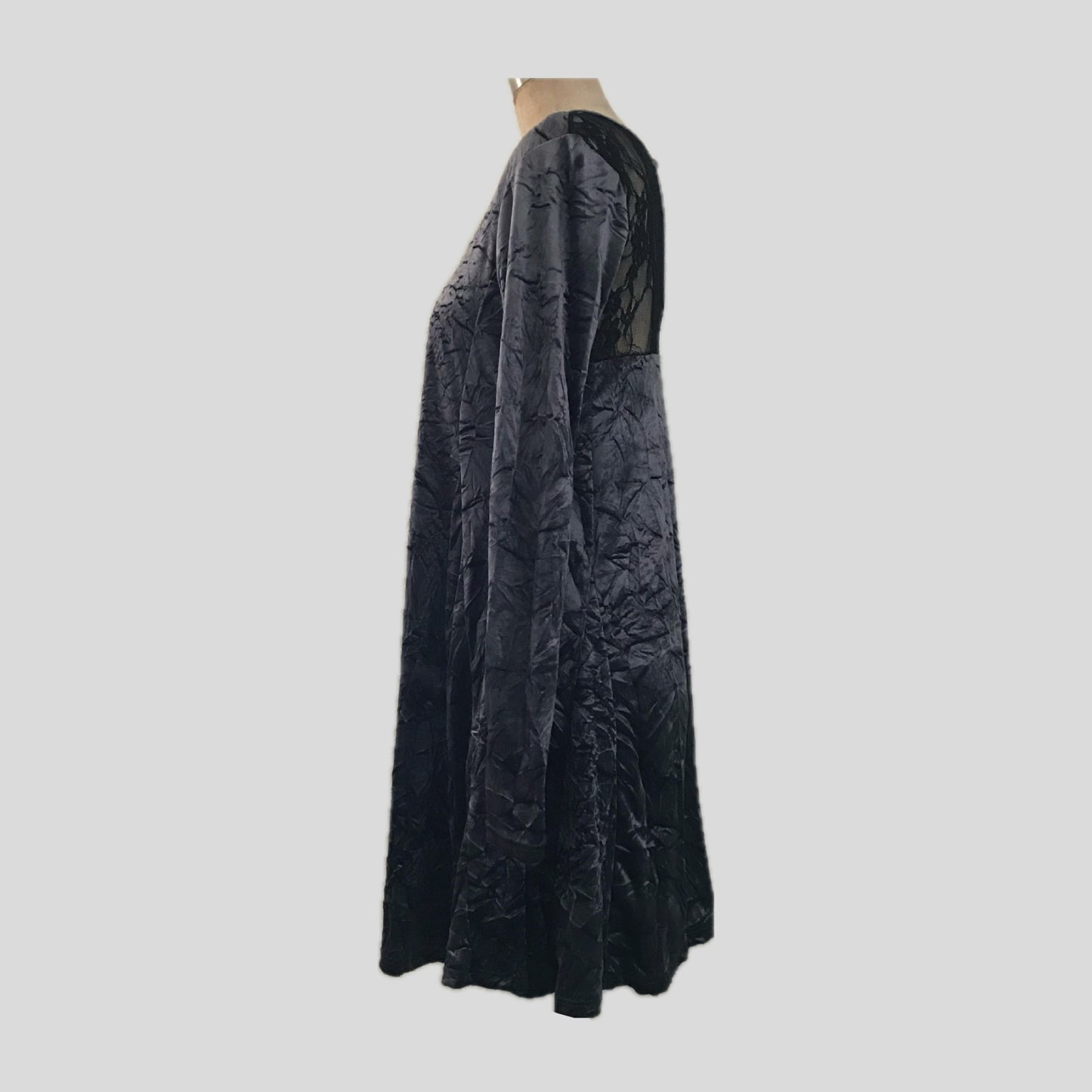 Vintage 1990s Gray Crushed Velvet + Lace Mini Dress