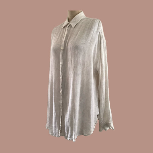 Vintage 1990s Beige Linen Relaxed Fit Shirt
