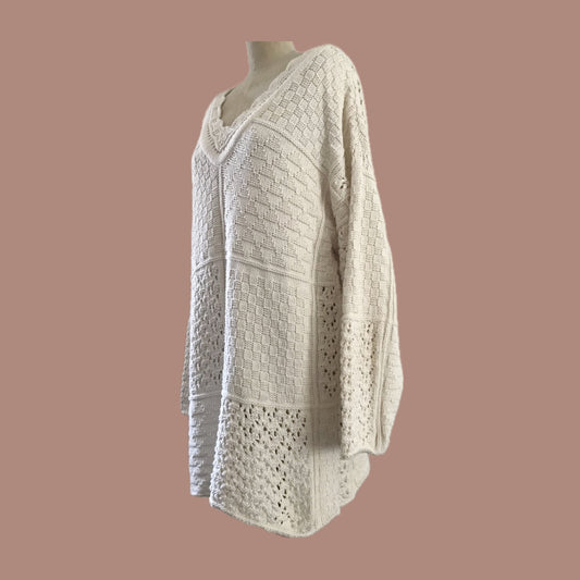 Vintage 1990s Ivory 100% Cotton Tunic Sweater