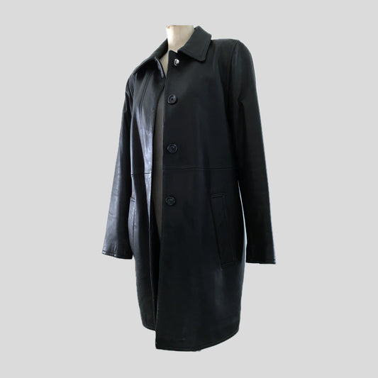 VIntage 1990s Black Minimalist Leather Mid Length Jacket