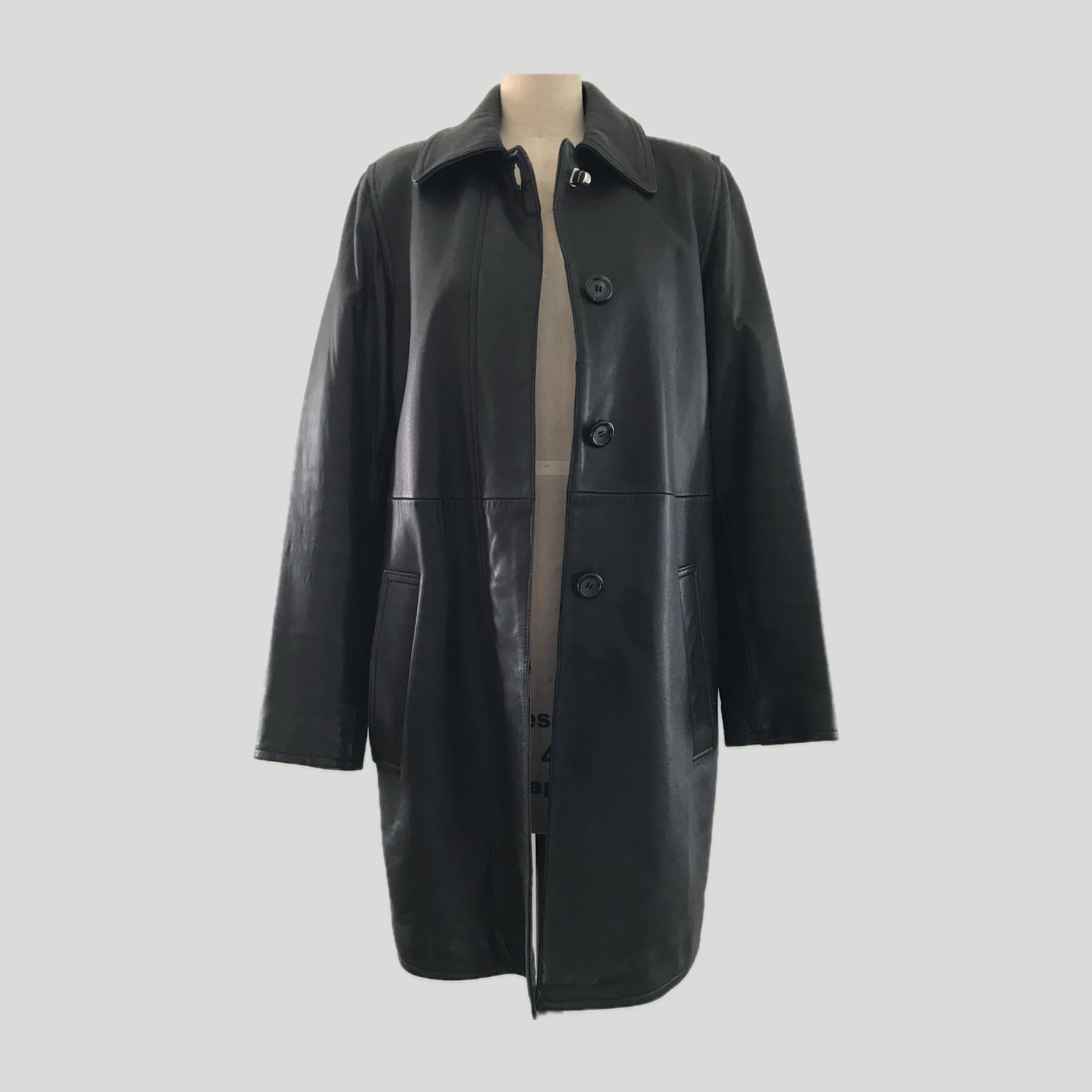VIntage 1990s Black Minimalist Leather Mid Length Jacket