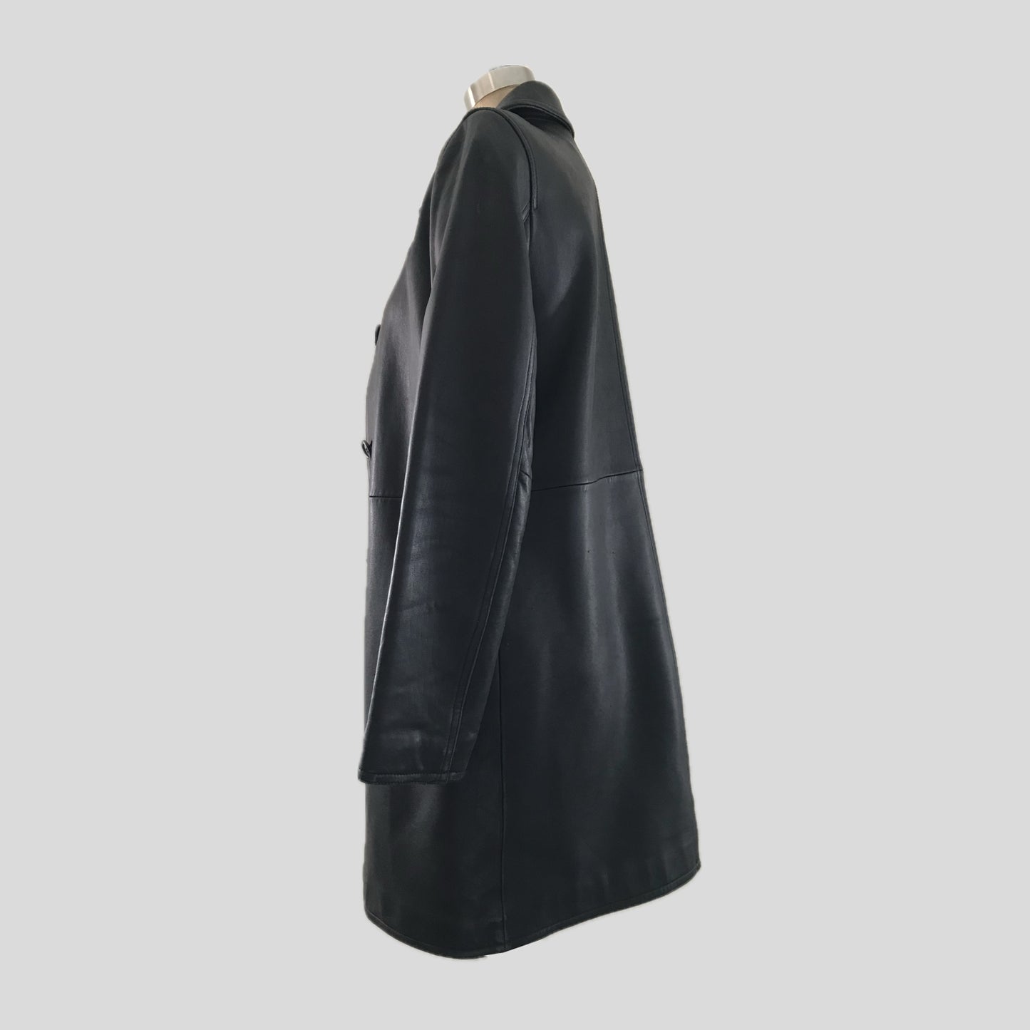 VIntage 1990s Black Minimalist Leather Mid Length Jacket