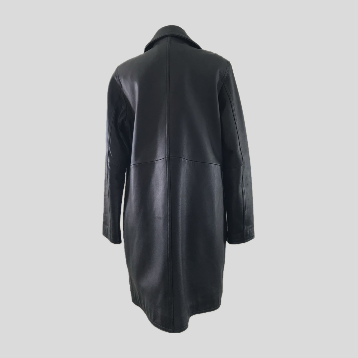 VIntage 1990s Black Minimalist Leather Mid Length Jacket