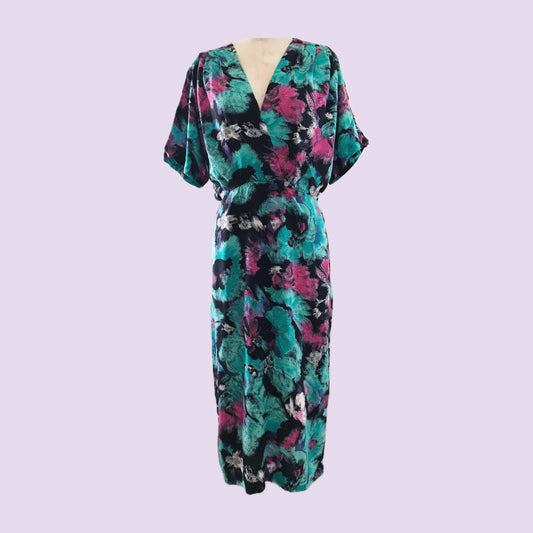 Vintage All That Jazz 1990s Green Floral Cut Out Midi Dress