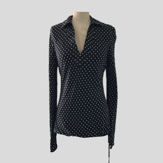Ann Taylor Vintage 1990s Black White Silk Polkadot Blouse