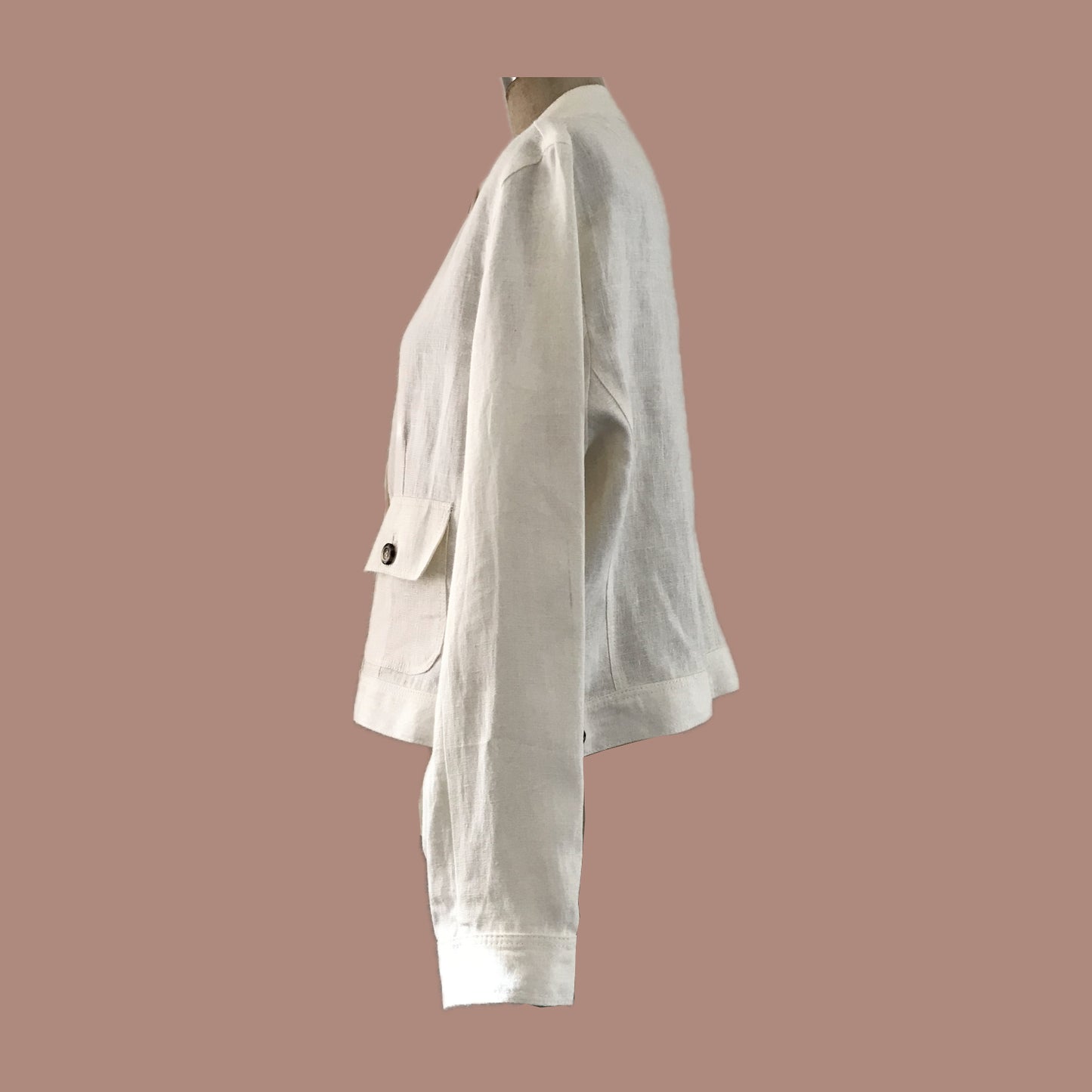 Vintage 1990s Off White Linen Long Sleeve Neutral Safari Jacket Top