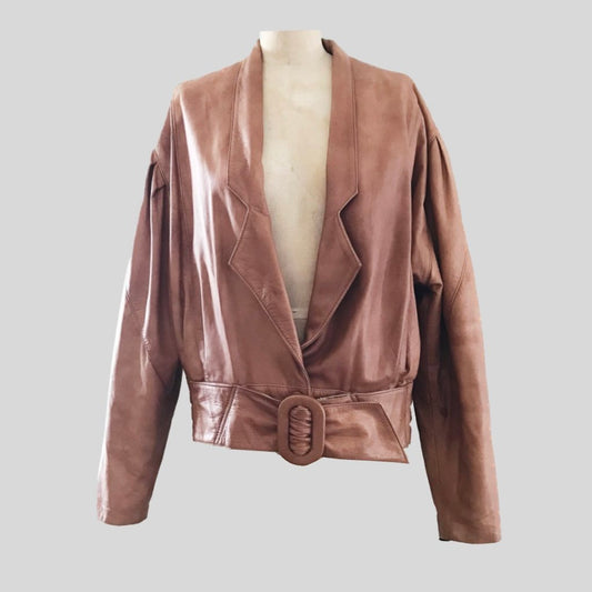 Vintage 1980s Brown Cropped Leather Jacket