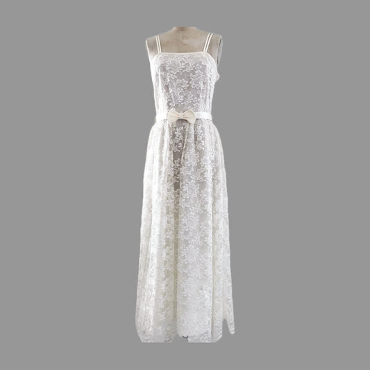 Vintage Ivory Lace A Line Midi Victorian Wedding Dress