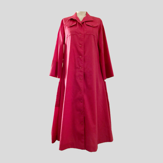 Vintage Serbin 1960s Red A Line Button Front 3/4 Sleeve Midi Dress