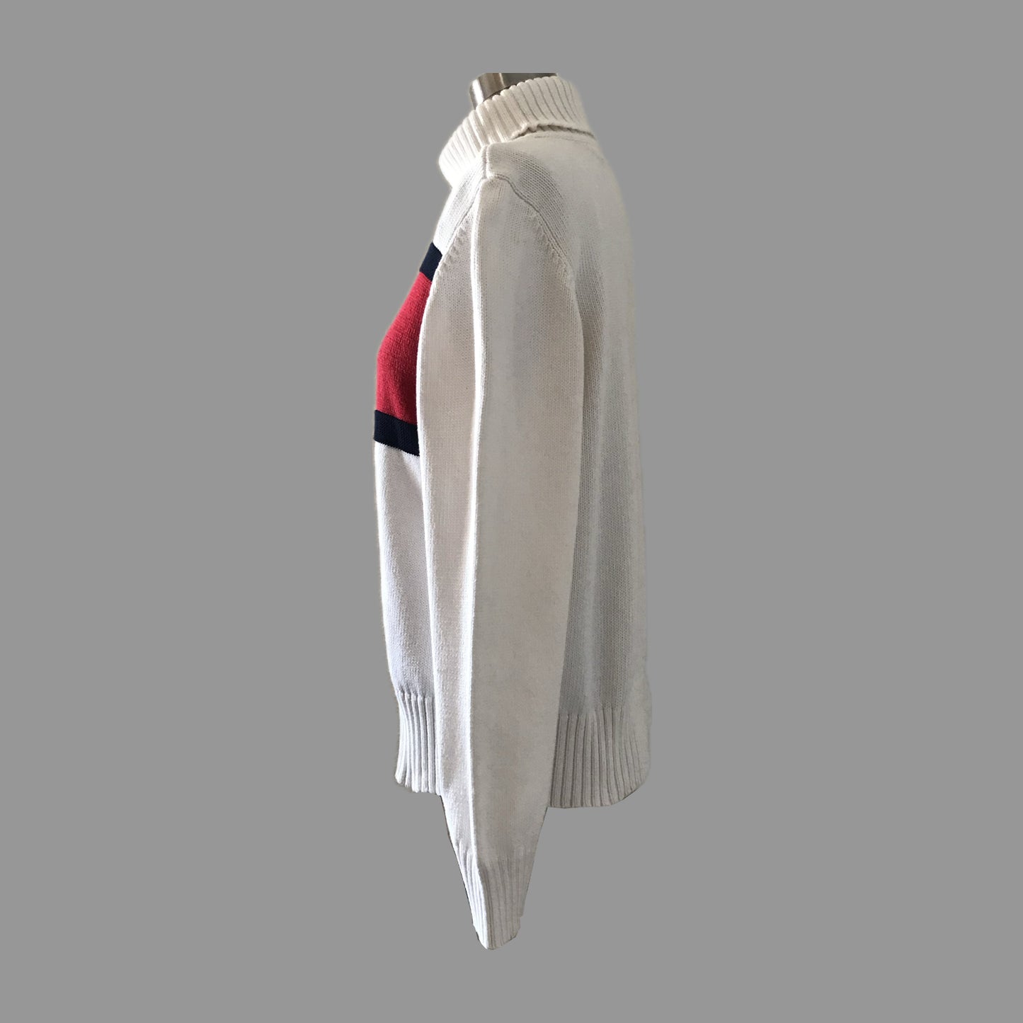 Tommy Hilfiger Vintage Y2k  Ivory Cotton Knit Logo Turtleneck Sweater