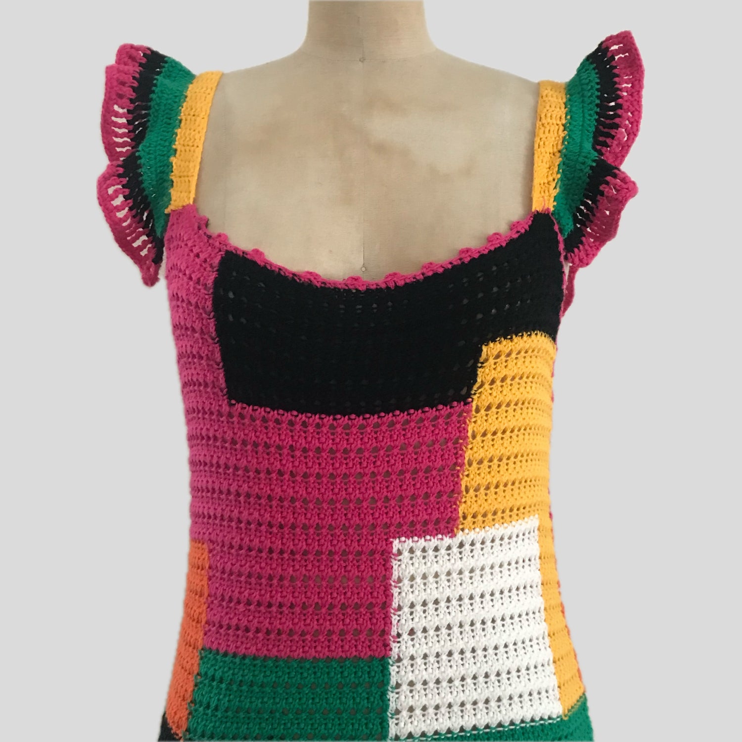 zara-colorblock-crochet-stretch-knit-cotton-mini-dress