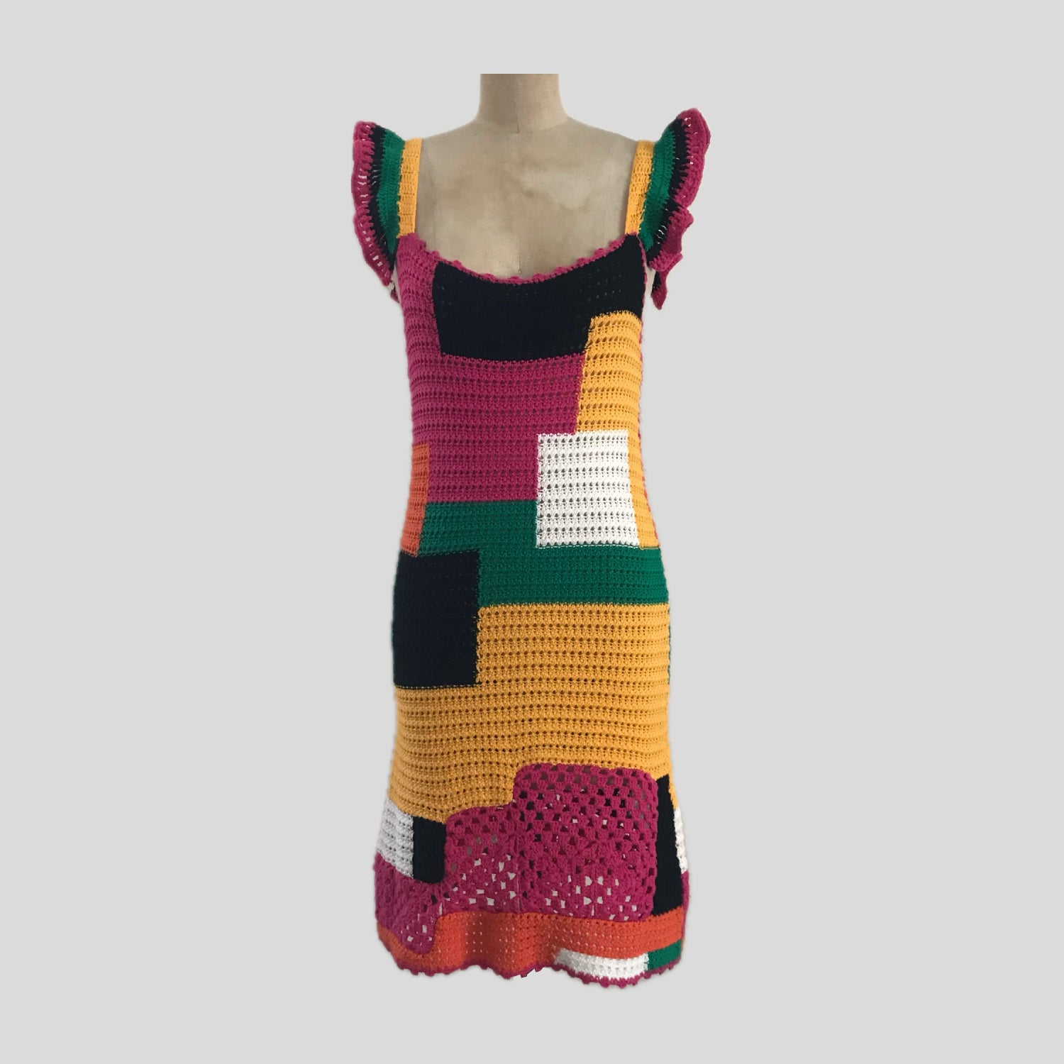 zara-colorblock-crochet-stretch-knit-cotton-mini-dress