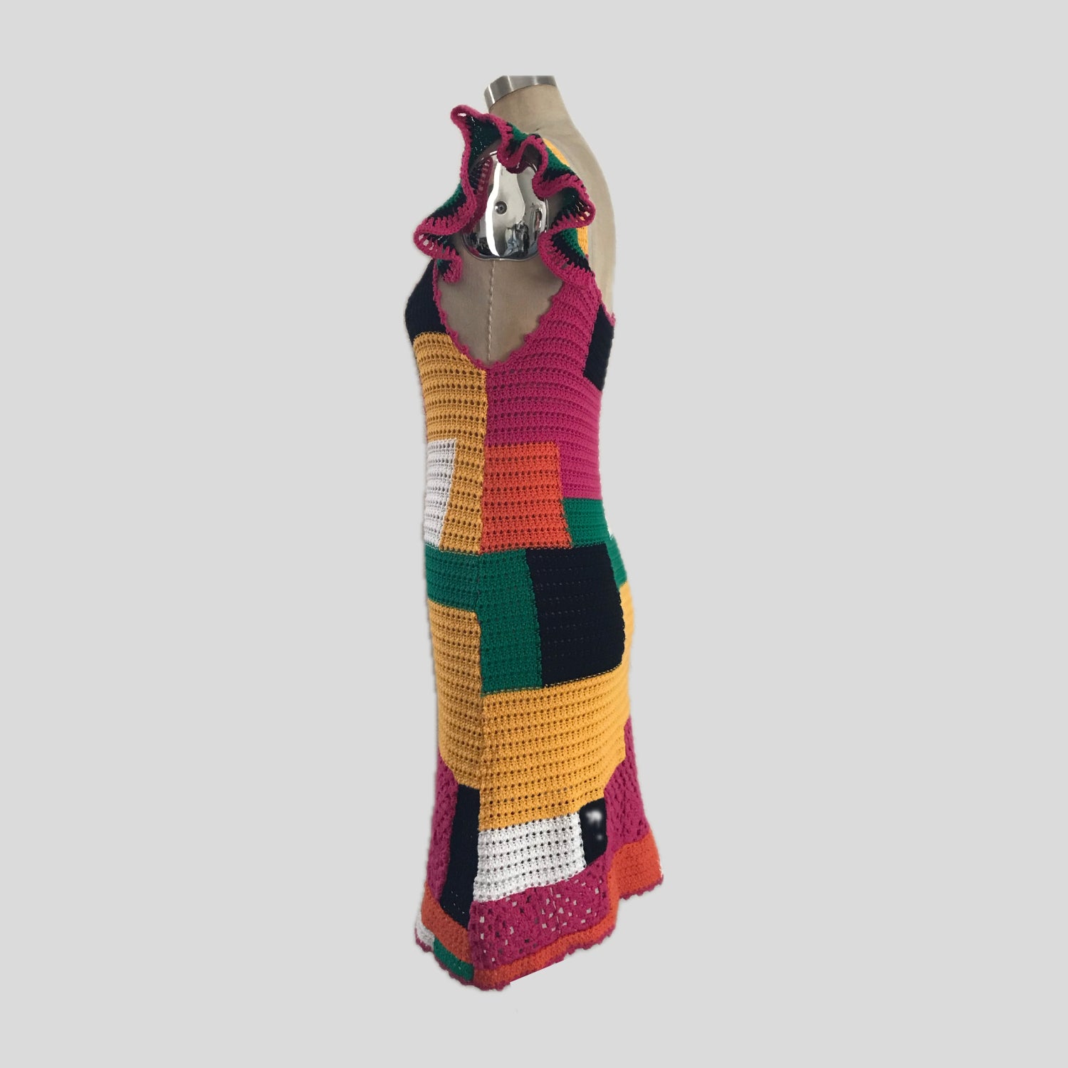 zara-colorblock-crochet-stretch-knit-cotton-mini-dress