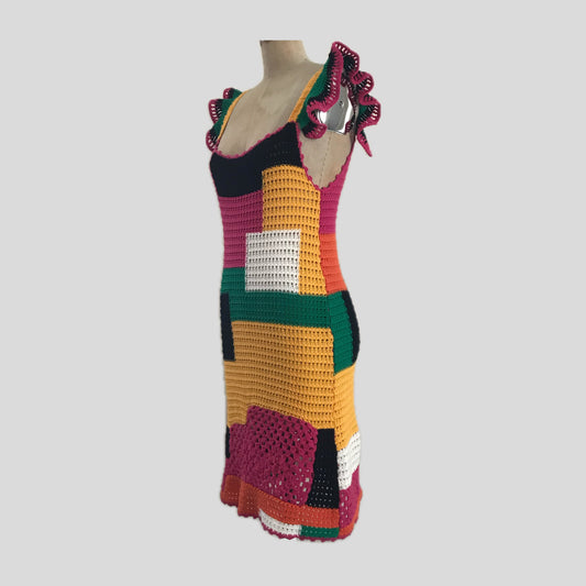 zara-colorblock-crochet-stretch-knit-cotton-mini-dress