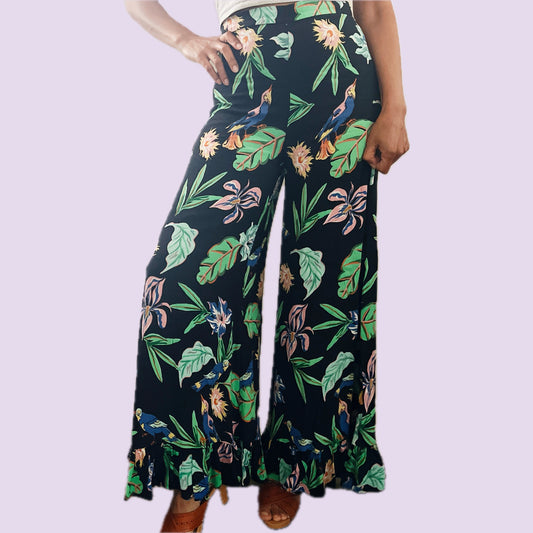 Zara Colorful Floral Wide Leg Cropped Pants