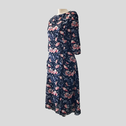 Zara Blue Floral Chiffon Short Midi Dress