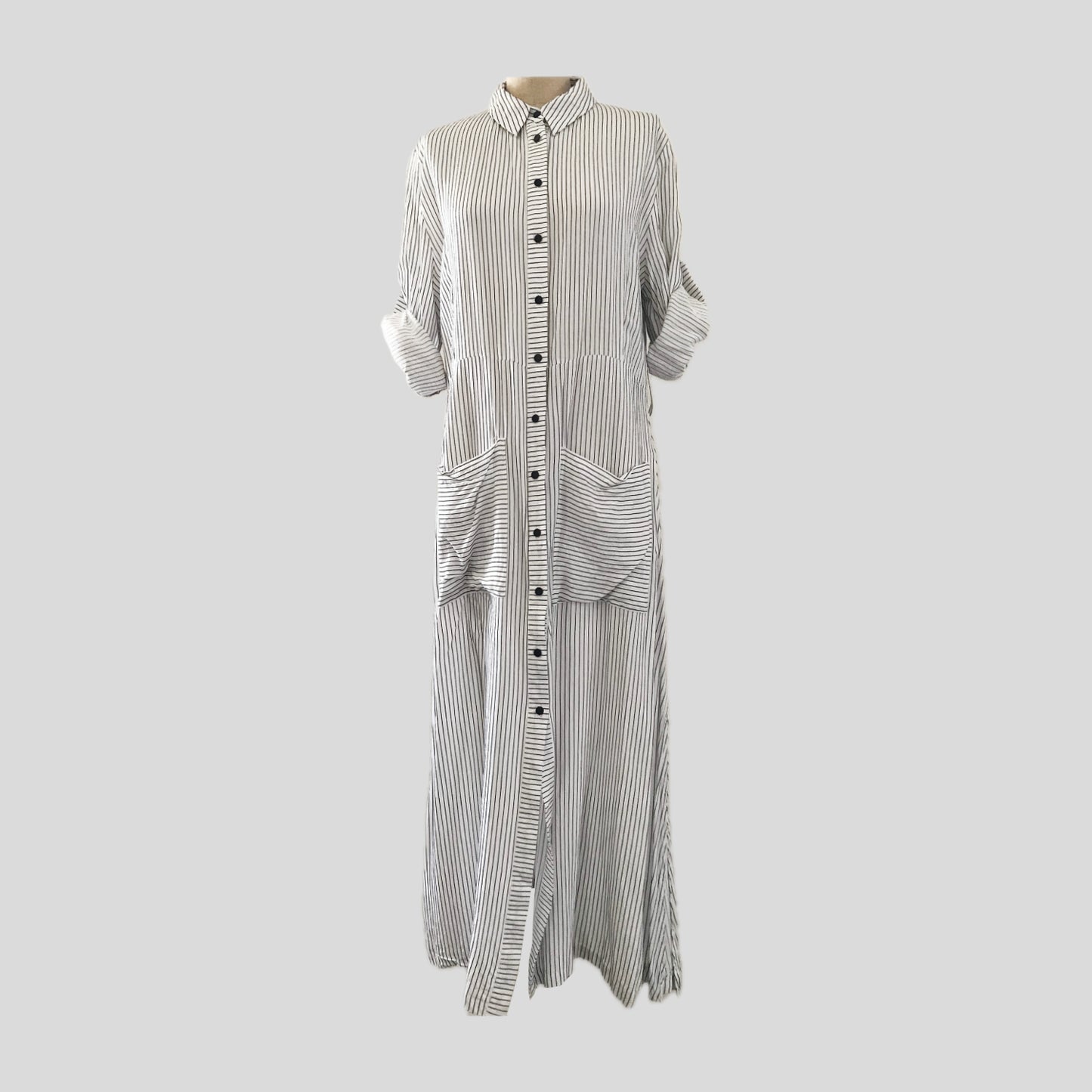Zara White Pinstriped Long Tunic Shirt Dress