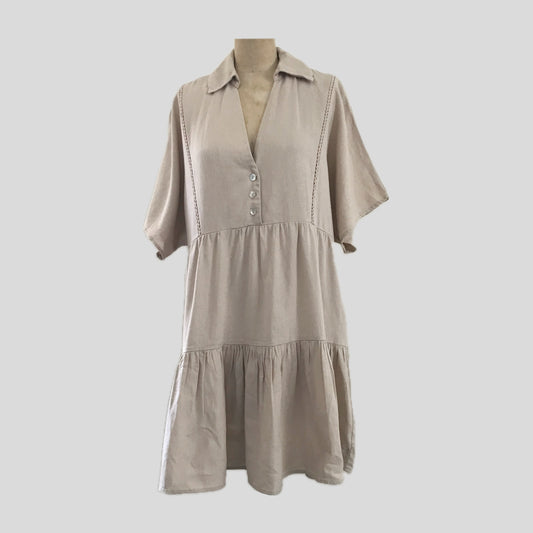 zara-short-sleeve-tan-linen-mini-dress