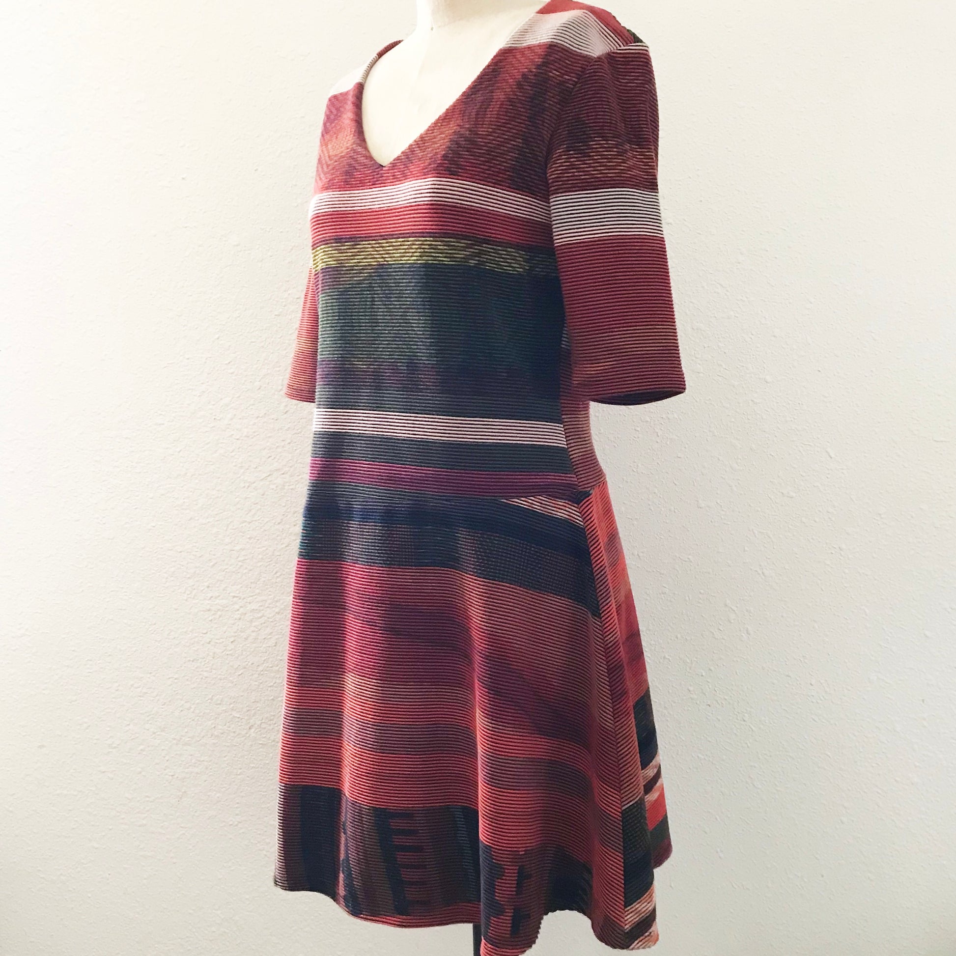 Prelovely | Desigual V Neck Colorful Stretch Knit A Line Dress