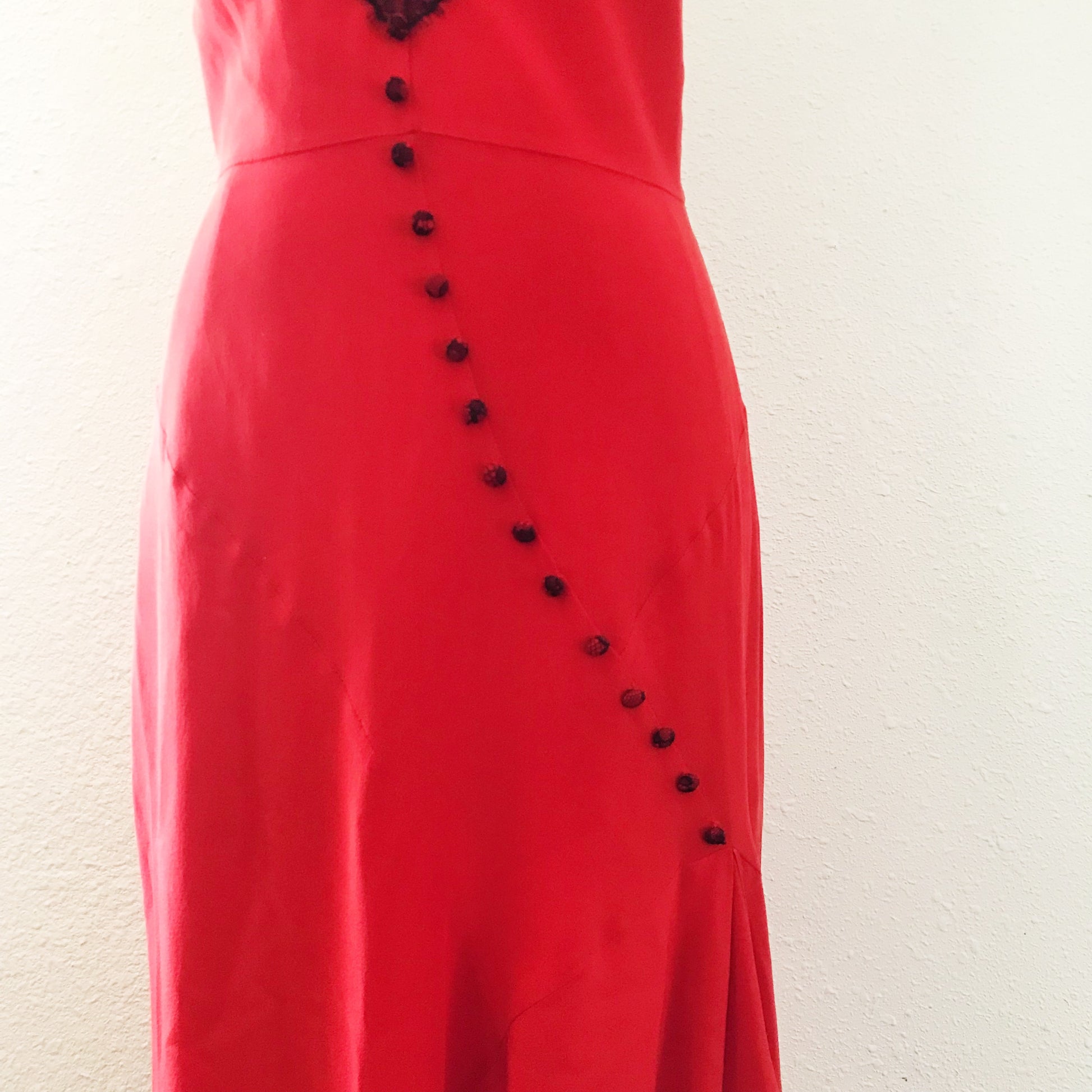 Prelovely | Olivier Theyskens Red Silk Lace Midi Slip Dress