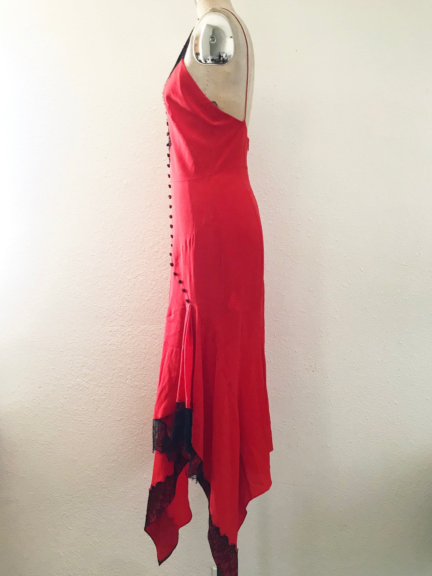 Prelovely | Olivier Theyskens Red Silk Lace Midi Slip Dress