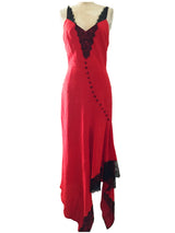 Prelovely | Olivier Theyskens Red Silk Lace Midi Slip Dress